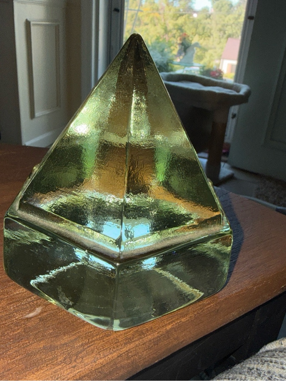 Green Glass Pyramid Decorative Sculpture - Brand ship deck vintage paper weight